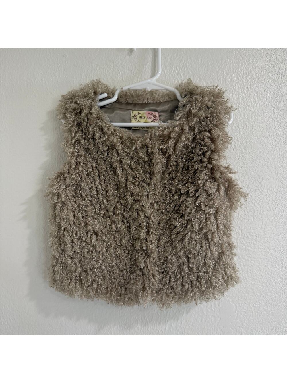 Joyfolie Mia Joy Girls Faux Fur Vest Taupe Brown Shaggy Boho Vest Size 5